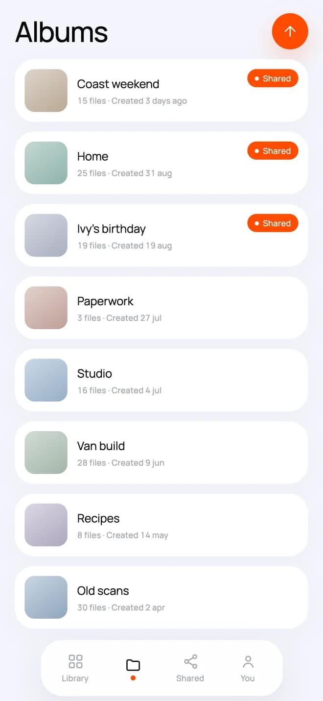 CloudWink albums screen with sample albums